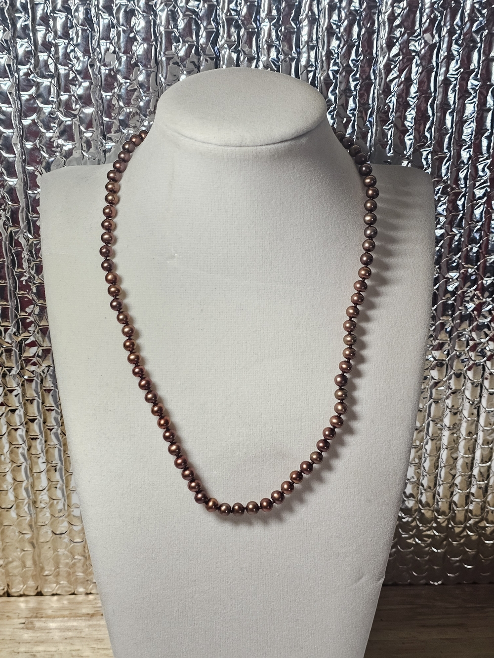 Brown Pearl Necklace With Sterling Silver Clasp- 18"
